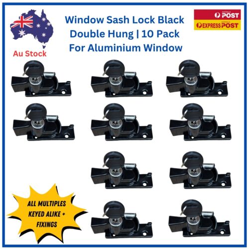 Window-Lock-double-Hung-Sash-Black-keyed-alike-aluminium window-wide-base-narrow keeper plate-10pack