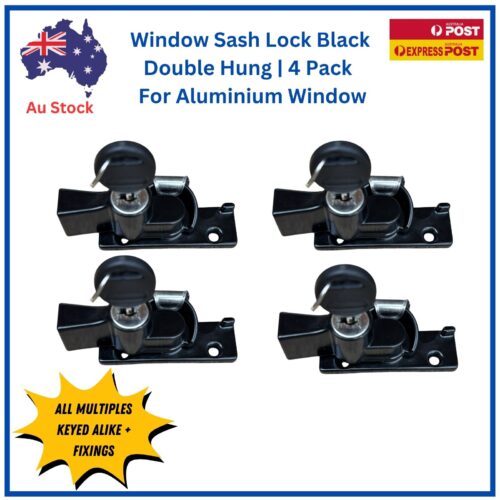 Window-Lock-double-Hung-Sash-Black-keyed-alike-aluminium window-wide-base-narrow keeper plate-4pack