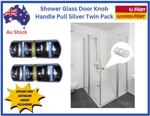 Shower Door Knob Handle Silver Pull Deliver Twin Pack