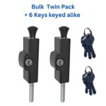 patio-bolt-door-timber-aluminium-sliding-hinged-black-156mm-49mm-9.5mm-stainless steel-6-keys-keyed-alike-twin-pack-high strength