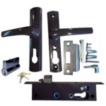 Security-door-screen-lock-hinged-replacement-with-cylinder-components-brown