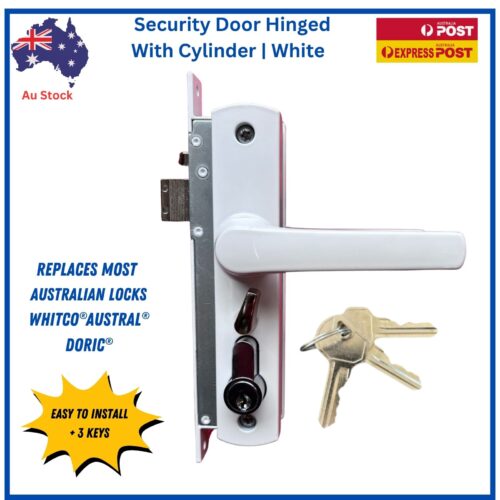 Security-door-screen-lock-hinged-replacement-with-cylinder-white