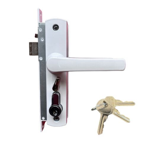 Security-door-screen-lock-hinged-replacement-with-cylinder-white-with-snib
