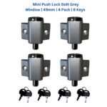 Mini Push Lock Door & Window Lock | Silver Grey  | 4 pack