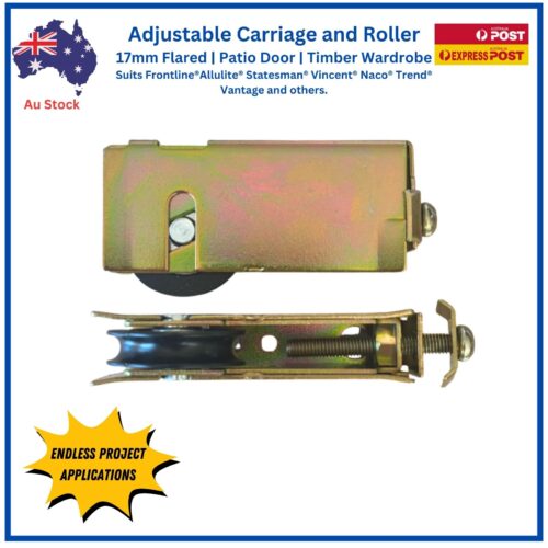 Adjustable Patio Door Carriage & Roller | 17mm Flared Wings | 25kg | Acetal Bearing Roller - Image 3