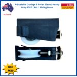 Adjustable carriage and 32mm acetal roller for A&L® sliding doors - front view showing nylon housing and height adjustment bolt