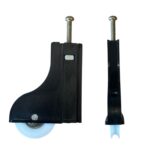 Adjustable wardrobe door carriage and 39mm acetal roller for top hung sliding doors front profile view