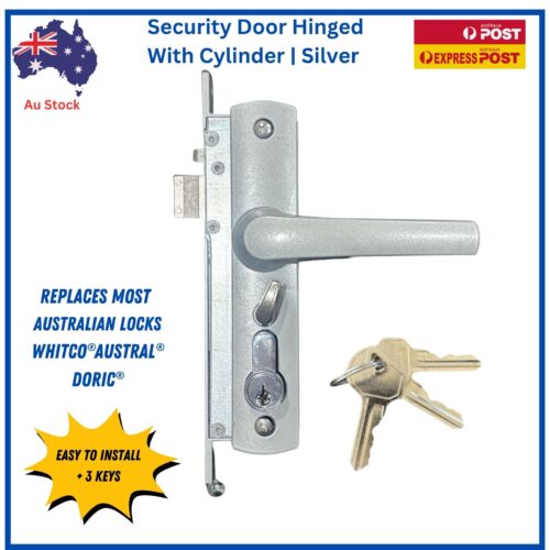 Security Screen Door Lock Hinged | Silver | Snib | Cylinder + 3 Keys - Image 7