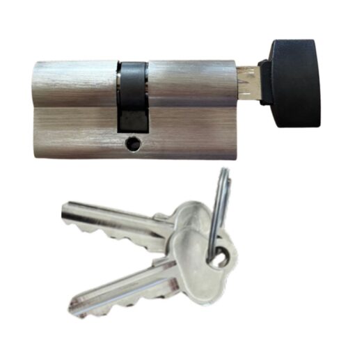 Euro cylinder thumbturn key — TradeBase 65mm cylinder shown with 2 chrome keys