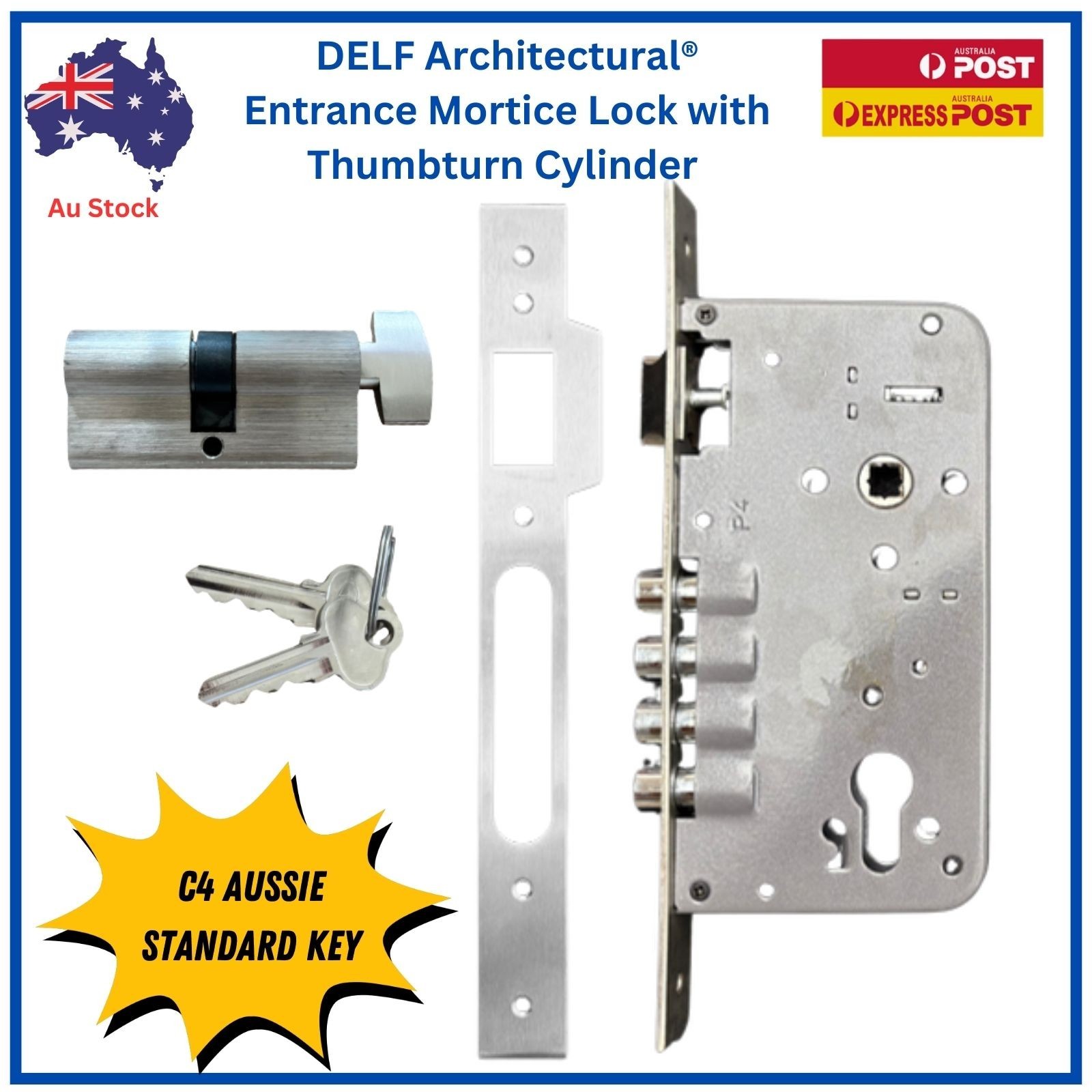 Delf mortice lock set — 9068 with euro cylinder Delf mortice lock set — 9068 body with euro cylinder and 2 keys