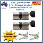 Euro cylinder twin pack — TradeBase 65mm 5-pin Aussie C4 barrels, both keyed alike