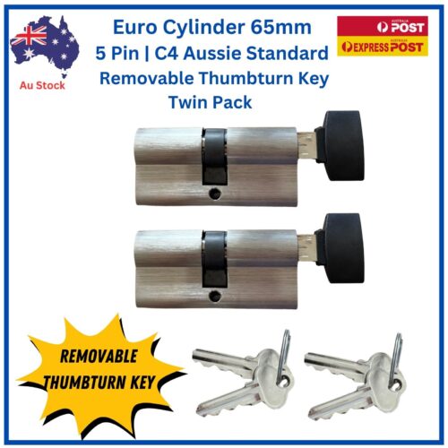 Euro cylinder twin pack — TradeBase 65mm 5-pin Aussie C4 barrels, both keyed alike