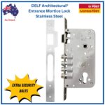 Delf 9068 mortice lock body — 240mm stainless steel case with chrome faceplate