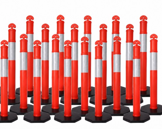bollard-safety-6kg-1150mm-refective-tape-AS1906.1-AS-1742-orange-hi-viz-20pack-bulk Safety Bollard with 6kg Base | T Top |1150mm | 20 Pack - Image 1