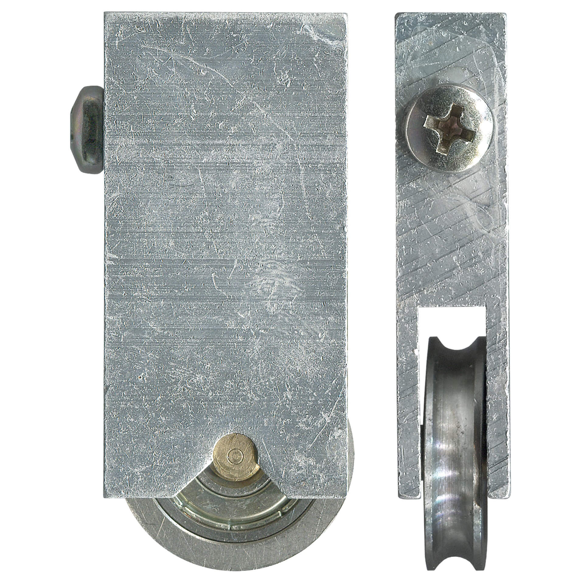 24.9mm Sliding Door Carriage & Stainless Steel Roller – Adjustable Aluminium – Main Image 24.9mm Sliding Door Carriage & Stainless Steel Roller – Adjustable Aluminium, 25.4 x 49.8 x 11.7 mm