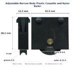 Dimensioned drawing of the 24mm sliding door cassette & nylon roller – adjustable narrow body plastic: 33 x 33 x 12 mm, 24mm roller