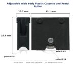 Dimensioned drawing of the 24mm sliding door cassette & acetal roller – adjustable wide body plastic: 33 x 32 x 11 mm, 24mm roller