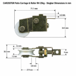TradeBase 25kg right-hand adjustable patio door carriage and roller dimensions in mm suits Stegbar