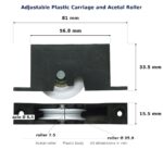 Dimensioned drawing of the 36mm sliding door carriage & acetal roller – adjustable plastic: 81 x 40 x 16 mm, 36mm roller