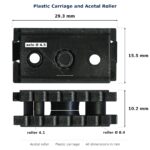 Dimensioned drawing of the 8mm sliding door carriage & acetal roller – multi link plastic 2 pack: 29 x 16 x 10 mm, 8mm roller