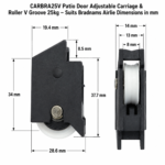 TradeBase 25kg adjustable patio door carriage and roller V-groove dimensions in mm suits Bradnams Airlie