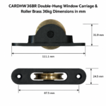 TradeBase 36kg double-hung window carriage and brass roller dimensions in mm