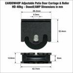 TradeBase 40kg premium heavy duty adjustable patio door carriage and roller 36mm dimensions in mm suits Dowell and AMP