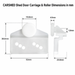 TradeBase shed door carriage and roller dimensions in mm suits Treco Victa Shed Man