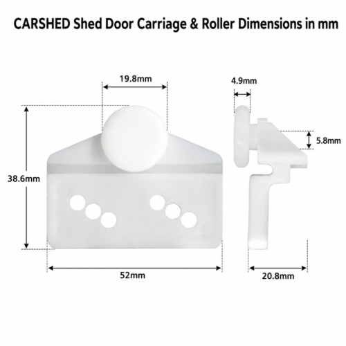 TradeBase shed door carriage and roller dimensions in mm suits Treco Victa Shed Man