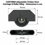 TradeBase 60kg adjustable timber door carriage and roller dimensions in mm suits Dowell