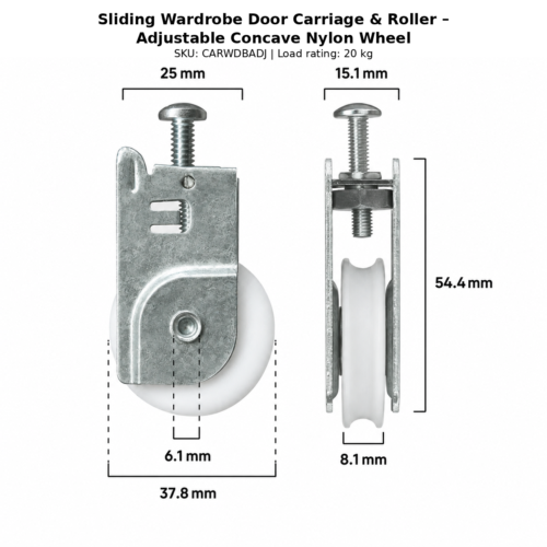 CARWDBADJ-sliding-wardrobe-door-carriage-adjustable-concave-nylon-wheel-dimensions-mm