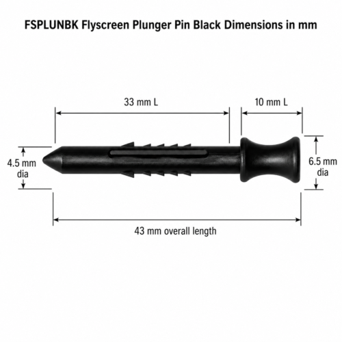 black flyscreen plunger pin dimension diagram, 43mm overall – TradeBase FSPLUNBK