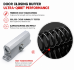 Door closer high-tension spring buffer for quiet, slam-free closing, 500,000-cycle tested