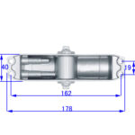 Dimension diagram of 65kg commercial hydraulic door closer showing 178mm body and 162mm hole centres