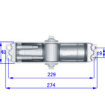 Dimension diagram of 120kg commercial hydraulic door closer showing 274mm body and 229mm hole centres