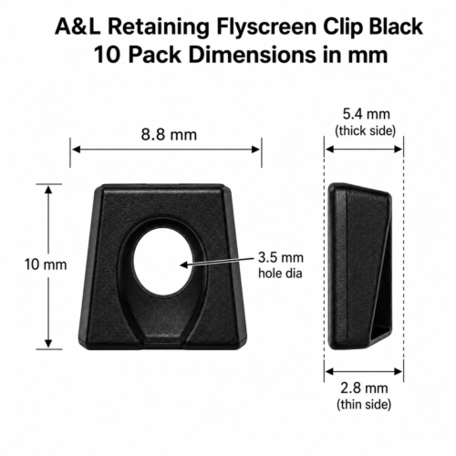 A&L retaining flyscreen clip dimension diagram, 8.8x10mm, 3.5mm hole – TradeBase FSCLIPAL10