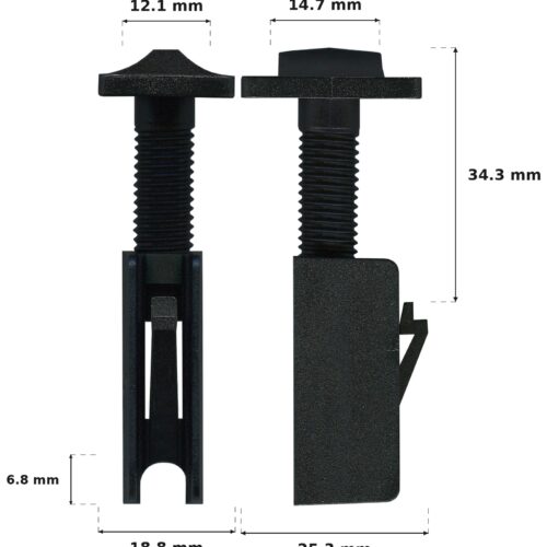 Dimensioned drawing of the sliding screen door top guide – plastic 2 pack: 25 x 42 x 19 mm