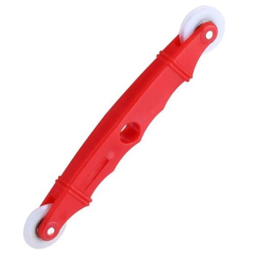 Red TradeBase twin-wheel flyscreen spline roller tool with concave guide wheel and convex ribbed press wheel and white nylon rollers