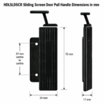 sliding screen door pull handle dimension diagram, 75x34x17mm, 37mm centres – TradeBase HDLSLDSCR