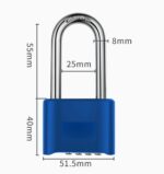 TradeBase 50mm Long Shackle Combination Padlock (Black) – Keyless Zinc Alloy Gate & Gym Lock dimensions in mm
