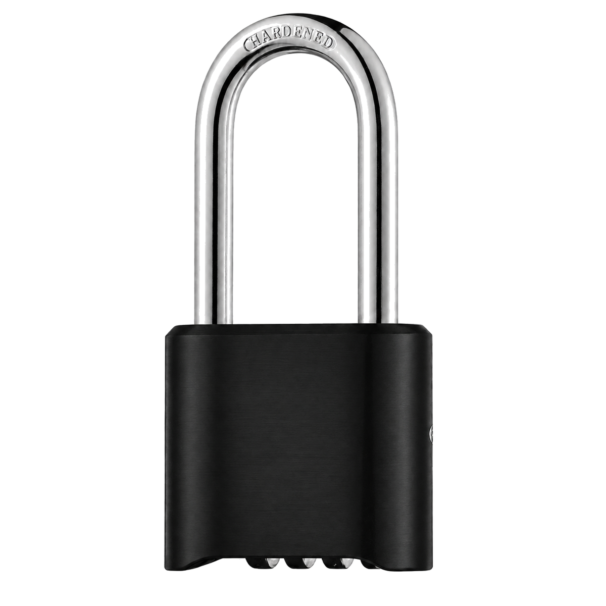 50mm Long Shackle Combination Padlock in Black – Keyless Zinc Alloy Gate & Gym Lock Black 50mm zinc alloy long shackle combination padlock with 4-dial resettable code and hardened chrome shackle