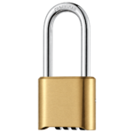 Gold 50mm zinc alloy long shackle combination padlock with 4-dial resettable code and hardened chrome shackle