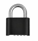 Black 50mm zinc alloy combination padlock with 4-dial resettable code and chrome-plated shackle