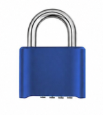 Blue 50mm zinc alloy combination padlock with 4-dial resettable code and chrome-plated shackle