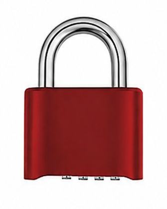 Red 50mm zinc alloy combination padlock with 4-dial resettable code and chrome-plated shackle