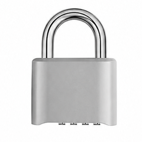 Silver 50mm zinc alloy combination padlock with 4-dial resettable code and chrome-plated shackle