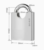 TradeBase 50mm Stainless Steel Closed Shackle Padlock – Marine Grade Anti-Cut Outdoor Gate Lock dimensions in mm