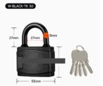 TradeBase 50mm Weatherproof Padlock – Black Covered All-Weather Outdoor Gate & Garage Lock dimensions in mm