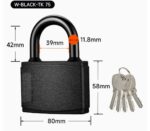 TradeBase 75mm Weatherproof Padlock – Black Covered Heavy Duty All-Weather Gate Lock dimensions in mm