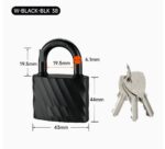 TradeBase 38mm Weatherproof Wave Padlock – Black Iron All-Weather Outdoor Gate & Shed Lock dimensions in mm